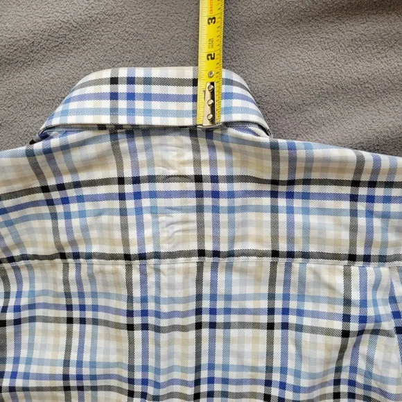 BRIONI Dress Shirt Mens Medium Blue Plaid Cotton Quiet Luxury Made In Italy - Picture 11 of 14
